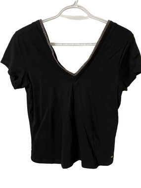 Velez Black V-Neck Short Sleeve Tee with Metallic Trim Size Medium